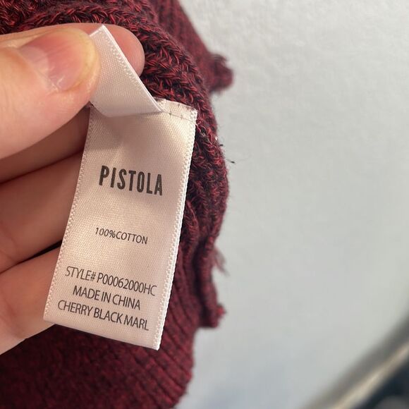 Pistola Eva Distressed Cotton Crew Neck Pullover Sweater in Cherry Black Marl - Picture 6 of 8